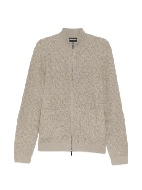Emporio Armani diamond-textured zip-up cardigan Neutrals EM007388AF29684