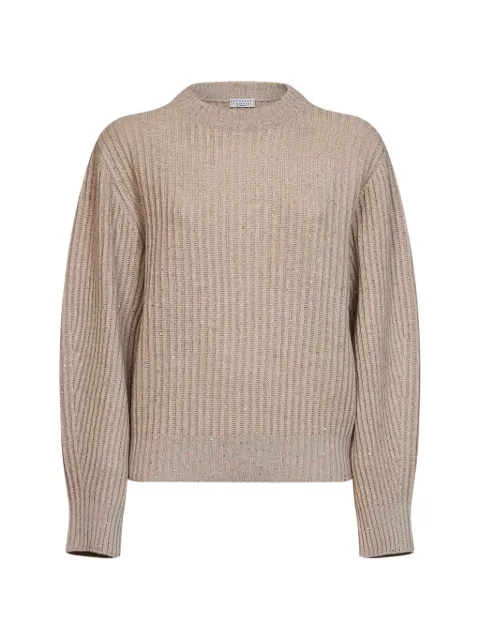 Brunello Cucinelli Dazzling sequin-embellished ribbed-knit sweater Neutrals MBM753500C505