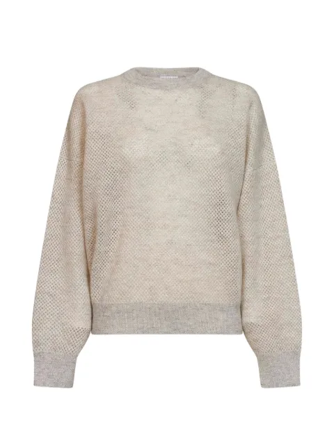 Brunello Cucinelli openwork lamé-thread sweater Neutrals MGG270510CHM86