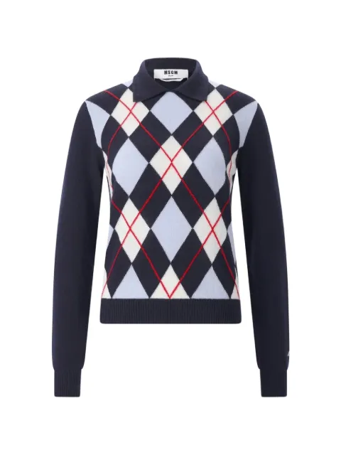 MSGM argyle polo-collar sweater Blue 414MDM205267774