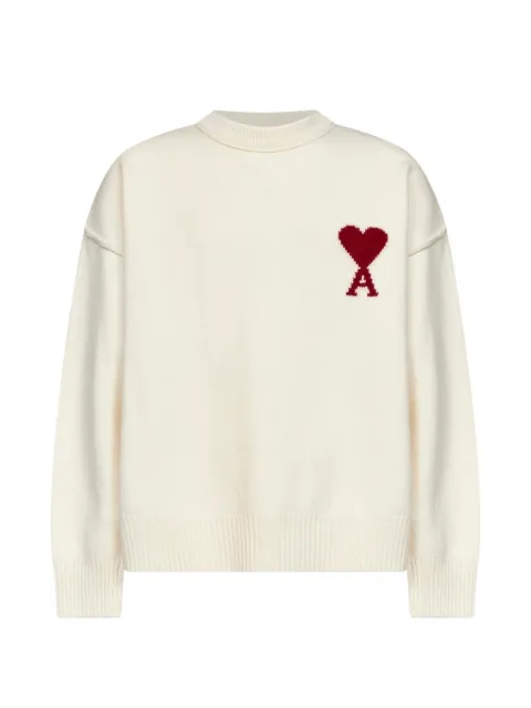 AMI Paris natural crewneck sweater in felted merino wool knit with Ami de Coeur Neutrals UKS838U018154