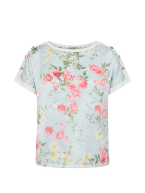 LIU JO floral-print button-detail T-shirt Blue WA6437J6308P9555
