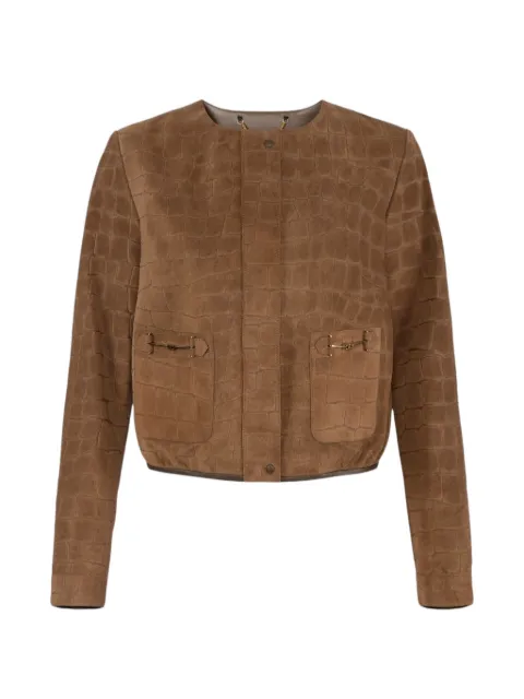 Elisabetta Franchi jacket in suede fabric with alligator print Brown GD58G61E2229