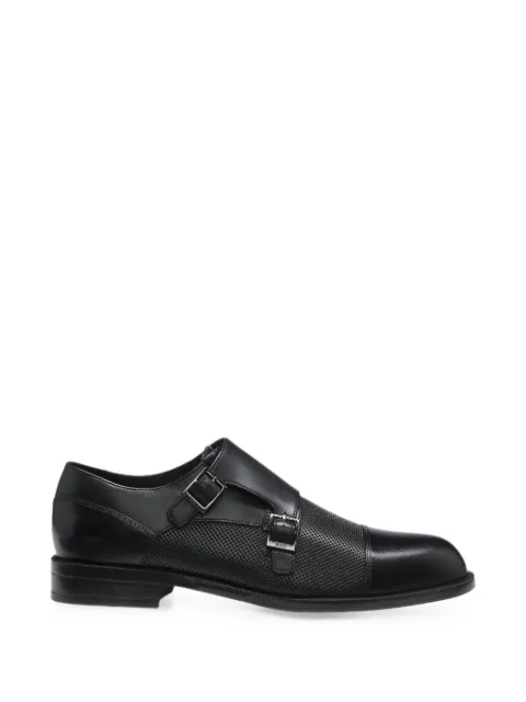 BOSS double monk shoes in leather with perforated detail Black 50563122