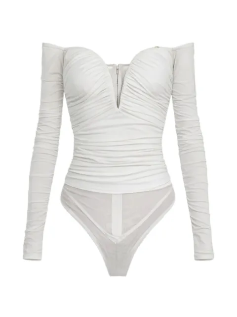 Elisabetta Franchi draped sweetheart-neck bodysuit White BO01561E2