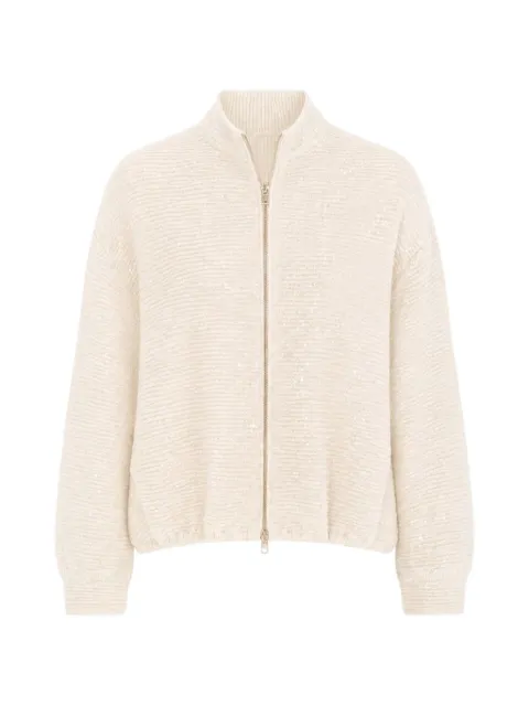 Herno sequin-embellished ribbed-knit bomber jacket Neutrals GI000385D12862