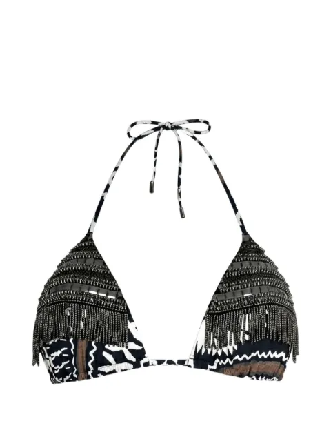 Miss Bikini fringe triangle bikini top Black V6106T