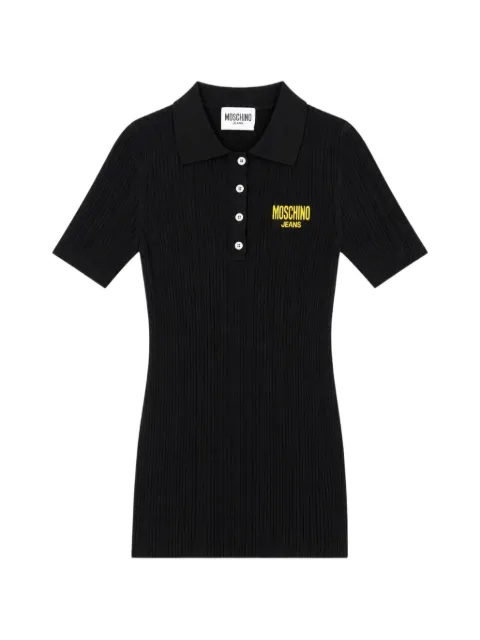 MOSCHINO JEANS ribbed-knit logo-embroidered polo shirt Black 261K1V093332072555