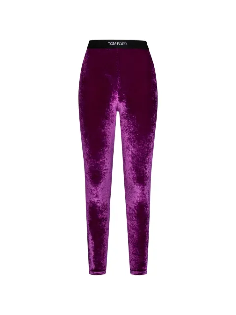 TOM FORD logo-waistband velvet-effect leggings Purple PAJ121FAX699
