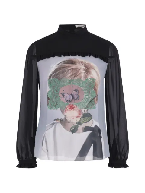 Undercover graphic-print ruffled blouse Black UP2F140