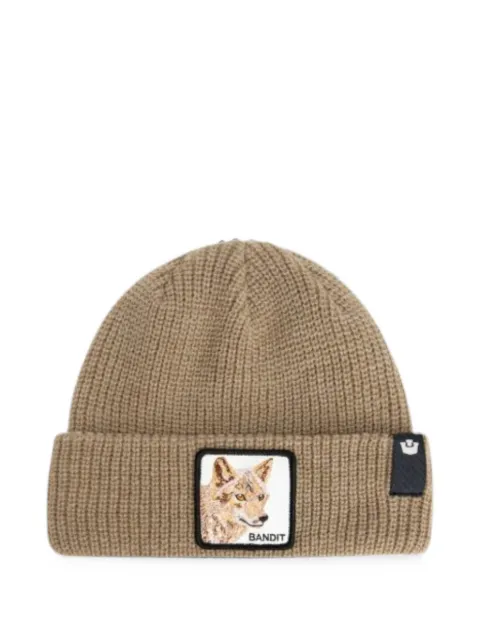 GOORIN BROS wolf-patch ribbed-knit beanie hat Neutrals 1072559