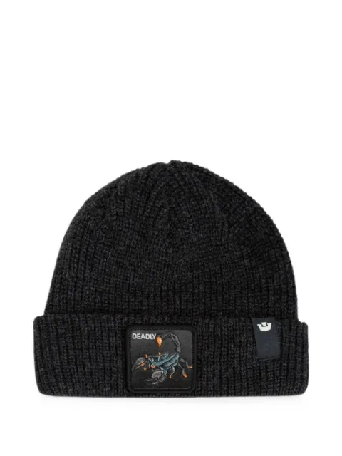 GOORIN BROS ribbed-knit scorpion-patch beanie hat Black 1072569