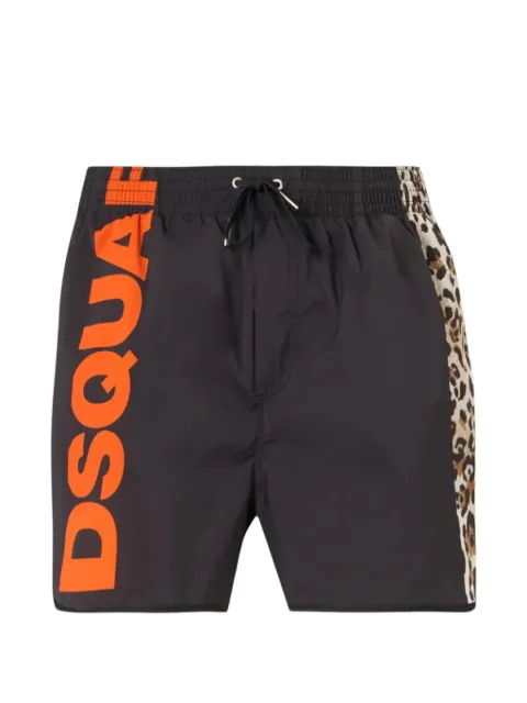 DSQUARED2 leopard-print logo-print swim shorts Black D7B636910