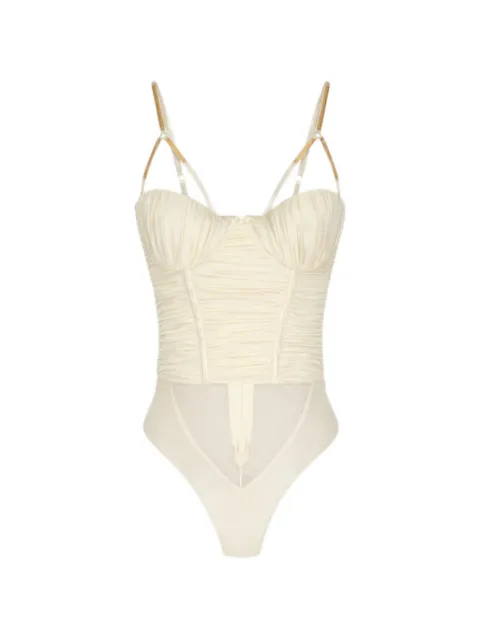 Elisabetta Franchi draped gold-tone-plaque bodysuit Neutrals BO01961E2360
