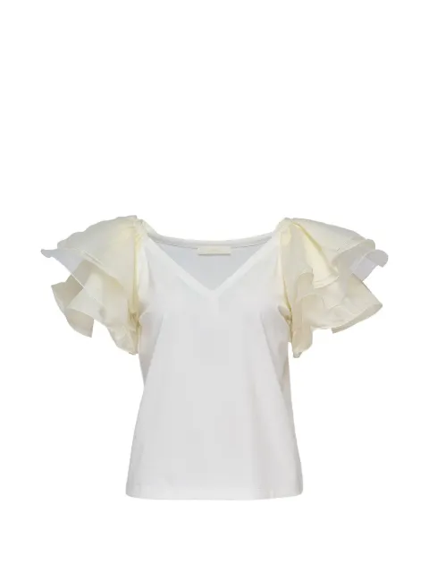 Club21 ruffled satin-finish T-shirt White S5W70860777KPOLISHEDWHITED
