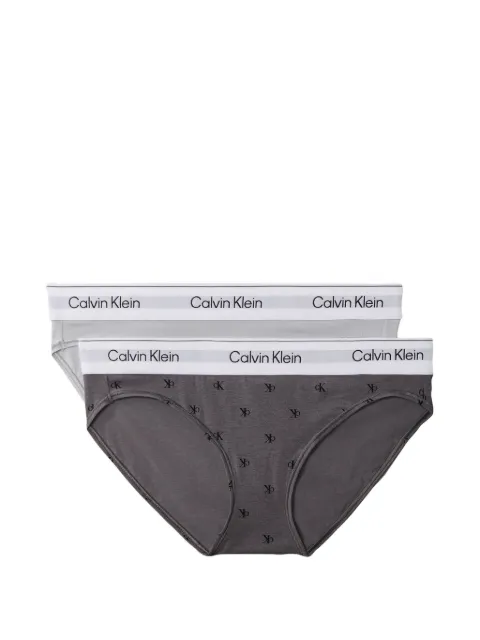 Calvin Klein logo-waistband monogram-print briefs (pack of two) Grey LV00QF9364WKU