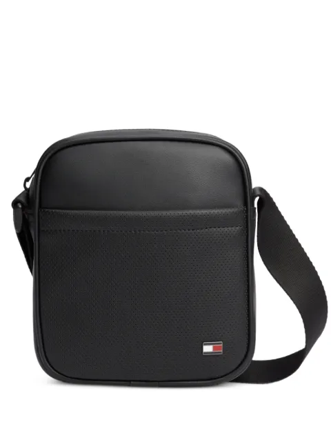 Tommy Hilfiger perforated-detail logo-plaque messenger bag Black AM0AM14845