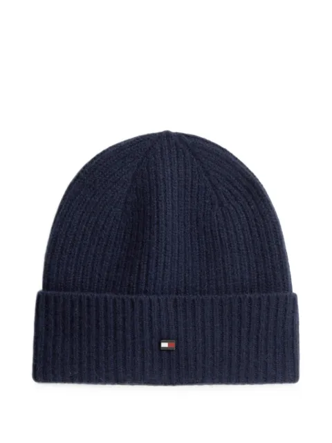 Tommy Hilfiger ribbed-knit logo-plaque beanie hat Blue AM0AM14535