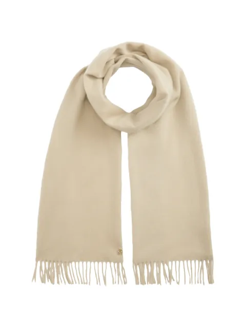 Tommy Hilfiger logo-plaque fringed scarf Neutrals AW0AW19118