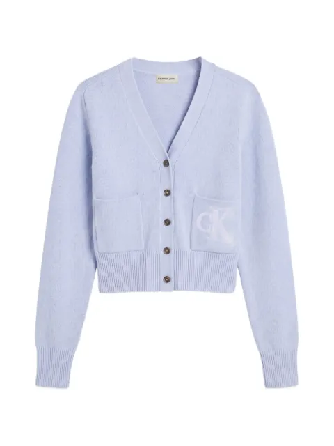 Calvin Klein logo-patch V-neck cardigan Blue LV044H327GC3Q