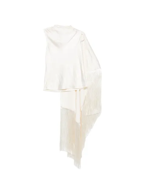Self-Portrait fringe-trim asymmetric-panel top Neutrals AW26036TC