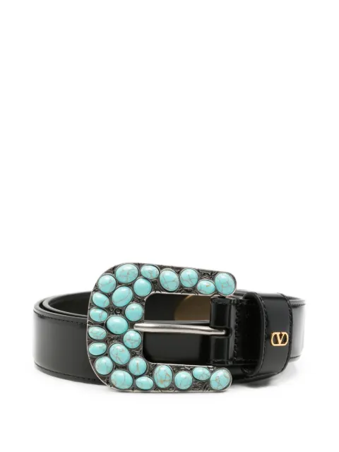 Valentino Garavani turquoise-embellished VLogo belt Black WT0SQ2EQV