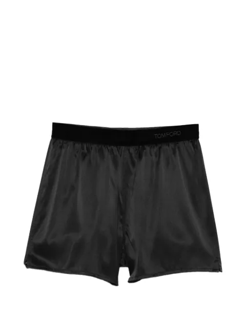 TOM FORD logo-embroidered elasticated-waistband silk shorts Black SH0080FAX881NAA