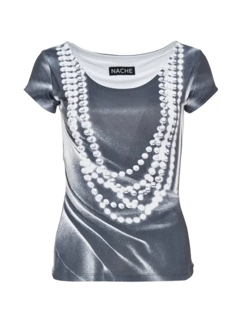 NACHE pearl-print scoop-neck T-shirt Grey N2621RTS15BLK00BLACK