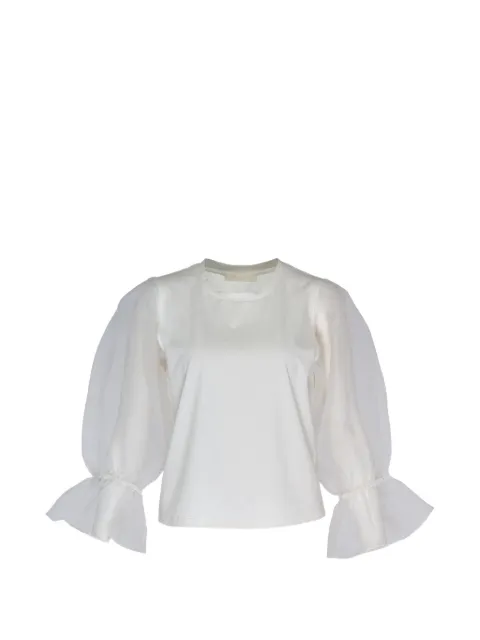 Club21 organza-sleeve satin-knit blouse White S5W70720777KPOLISHEDWHITED