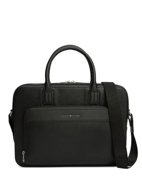 Tommy Hilfiger logo-plaque pebbled-texture laptop bag Black AM0AM14730