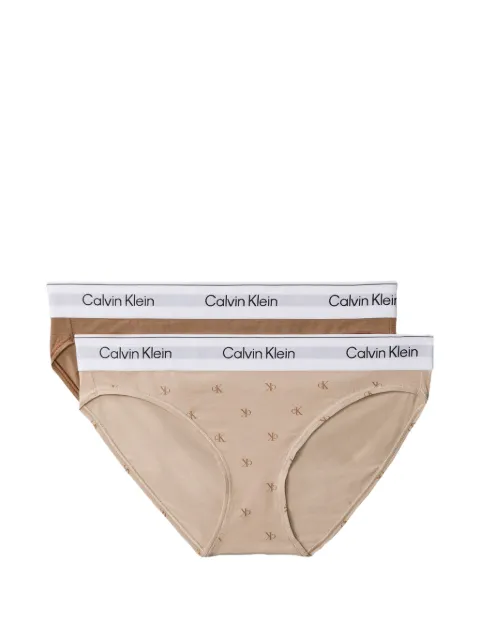 Calvin Klein logo-waistband monogram-print briefs Brown LV00QF9364WKY