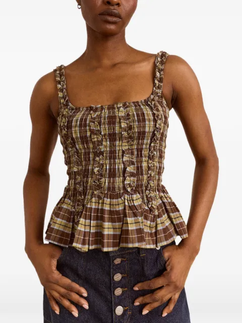 DAMSON MADDER Raphi ruffled shirred cami top Brown PF26DM3854