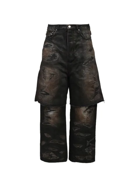 FILTH distressed layered shorts Black FL261PT06BLKBRW