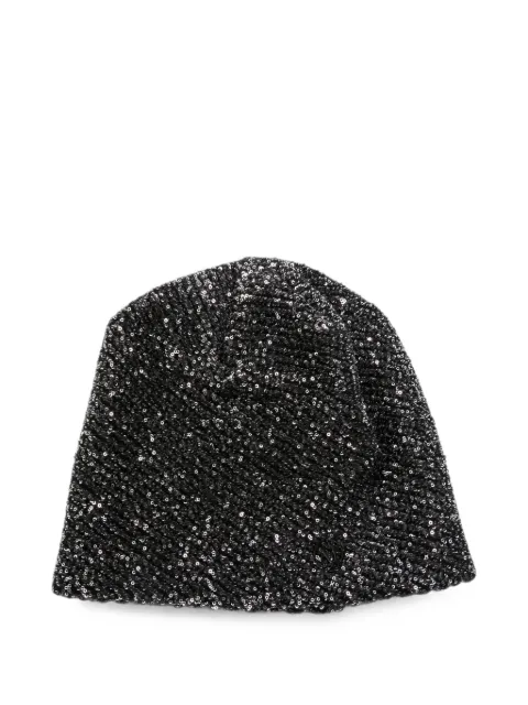 Maison Michel sequin-embellished logo-plaque beanie hat Black 2630002001