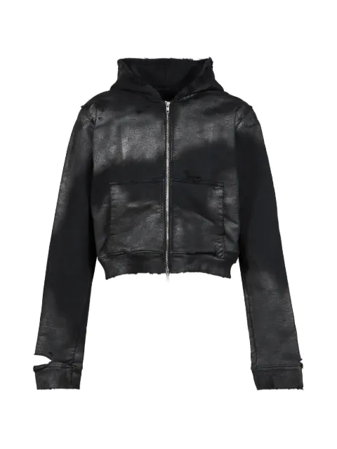 FILTH waxed distressed-effect zip-up hoodie Black FL261SW01