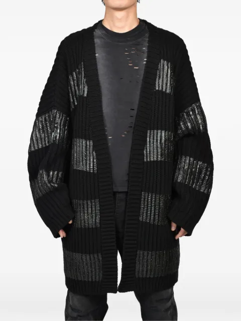 FILTH waxed-stripe ribbed-knit cardigan Black FL262KN03WAXEDBLK
