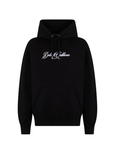 Dolce & Gabbana logo-embroidered drawstring hoodie Black G9ZU0ZG7P9M