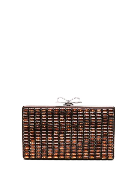 Self-Portrait crystal-embellished bow clutch bag Brown PF26326A