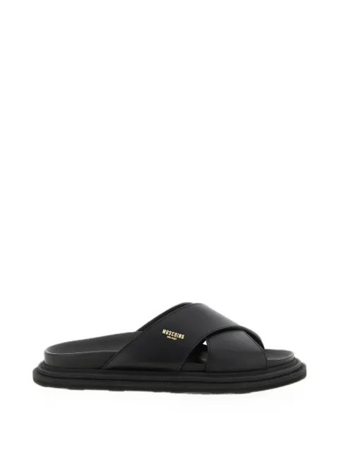 Moschino logo-plaque crossover-strap sandals Black MB28083G0PGA0000