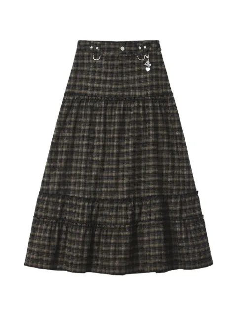 izzue check-pattern tiered maxi skirt Black IZXSKW01225X