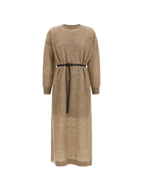 Brunello Cucinelli belted mesh-knit midi dress Neutrals MGG270A90PCZA11