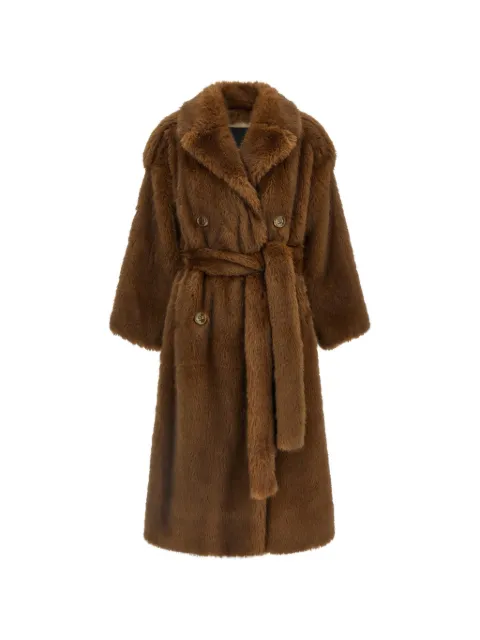 B&B COUTURE Farrah double-breasted faux-fur coat Brown FARRAHTRENCHMINK