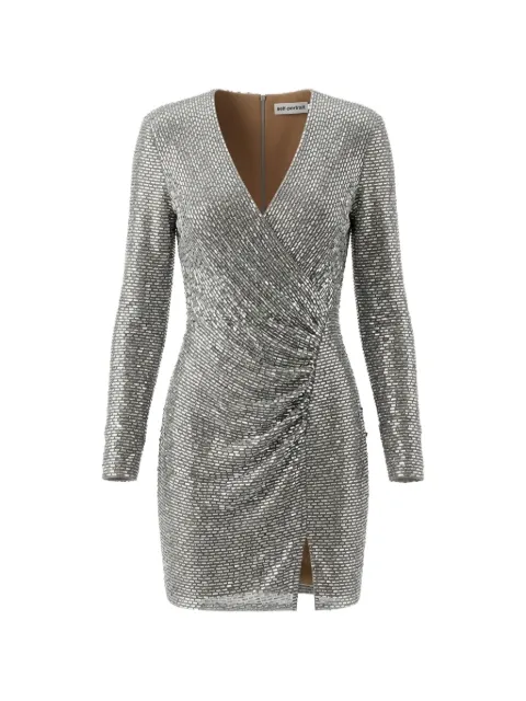 Self-Portrait rhinestone-embellished wrap-style dress Silver AW26154SGR