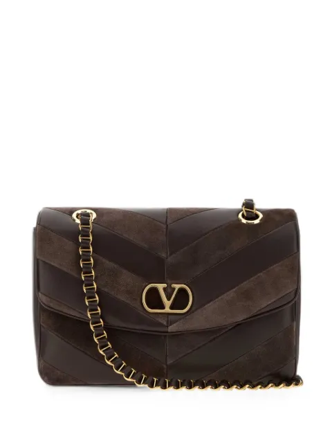 Valentino Garavani Djuna medium chain bag in suede and nappa with chevron pattern Brown W2B0T55TIE