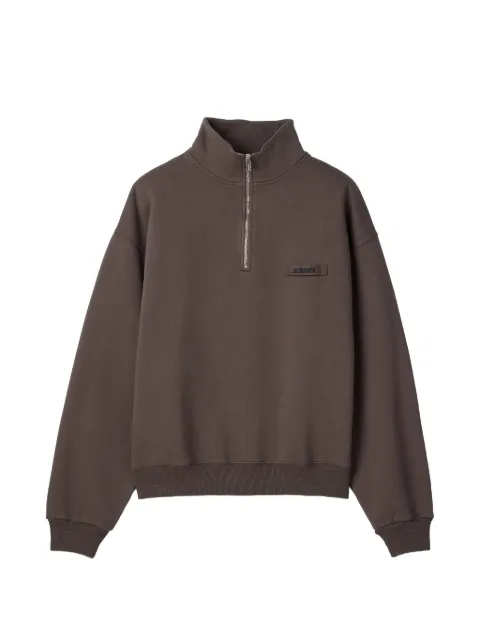 Jacquemus quarter-zip logo-patch sweatshirt Brown SSM00313AJ00174