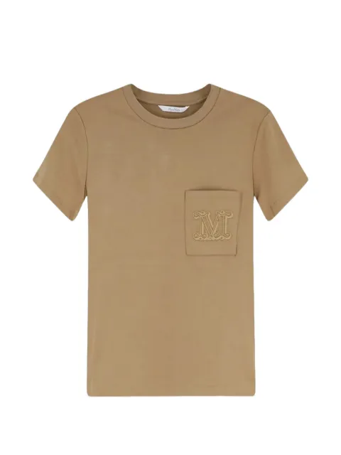 Max Mara logo-embroidered pocket-detail cotton T-shirt Brown 2611941022600153