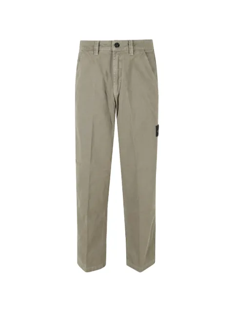 Stone Island 3100014 organic Panama-cotton 'OLD'-effect loose-fit chino trousers with snap pockets Green 3100014S0184