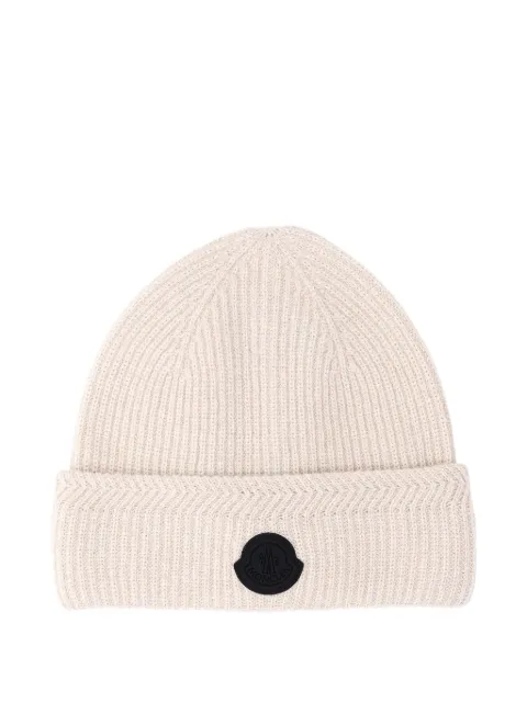 Moncler logo-patch ribbed beanie hat Neutrals L20913B00007