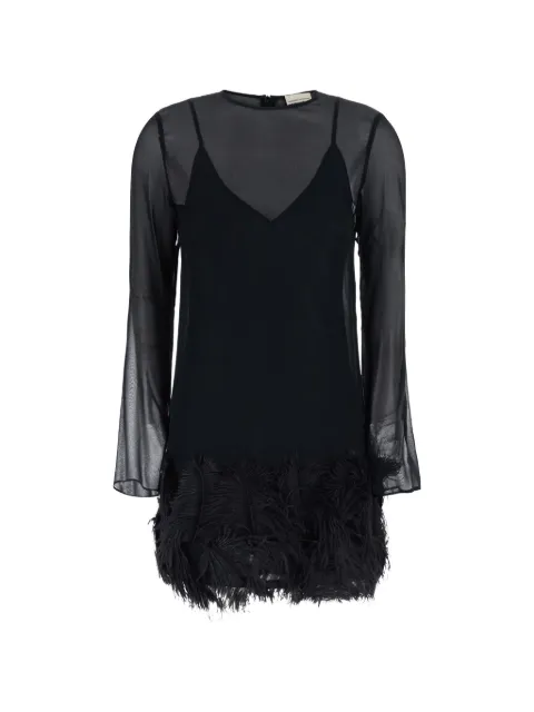 Semicouture Rae feather-trim sheer-sleeve mini dress Black S6WU38