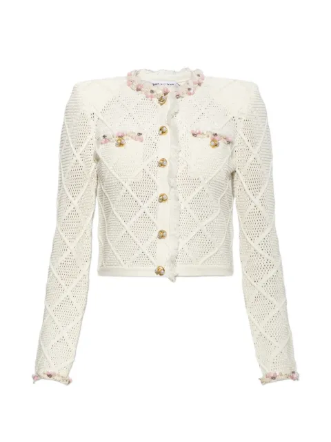 Self-Portrait cream fringe knit cardigan White AW26088CAC0